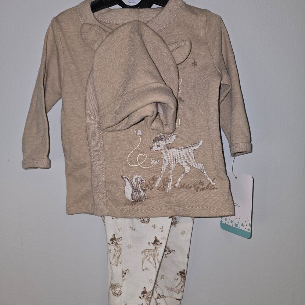 Disney Baby Bambi infant "take me home" outfit set in a beige color NWT 0/3 Mon